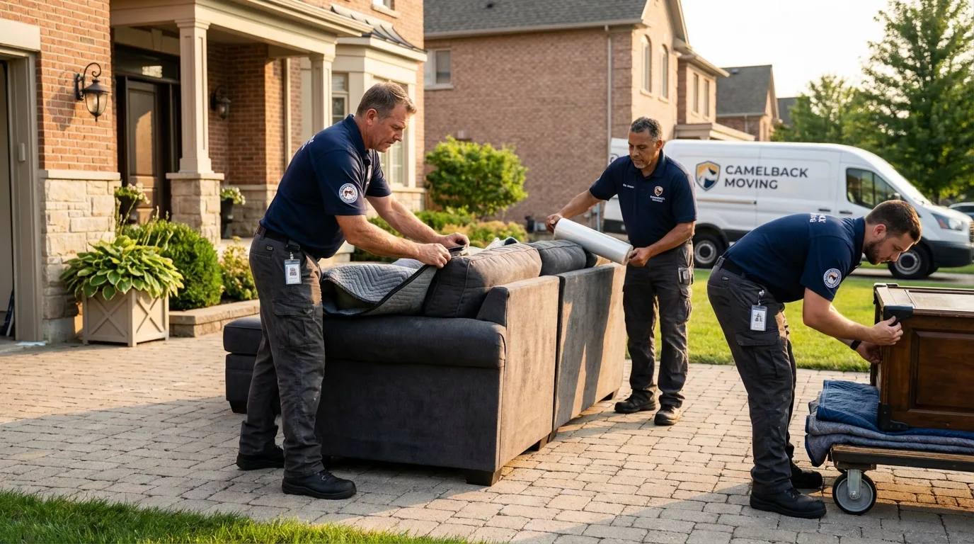 Large estate moving crew wrapping furniture in Salina, KS