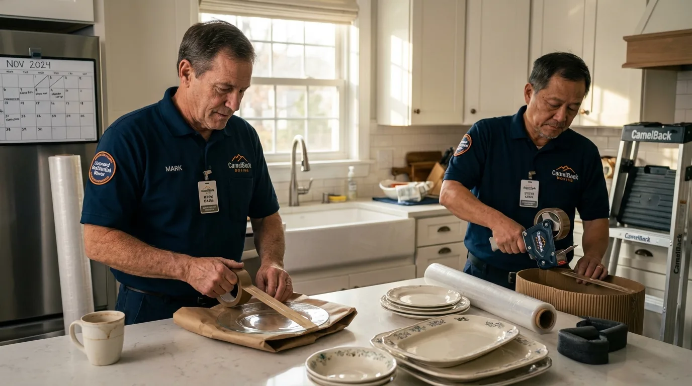 Professional crew packing kitchen dishware in Salina, KS